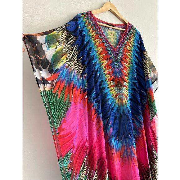 Sakkas Georgettina Flowy Rhinestone‎ V Neck Long Caftan Dress/Cover Up - Picture 6 of 8